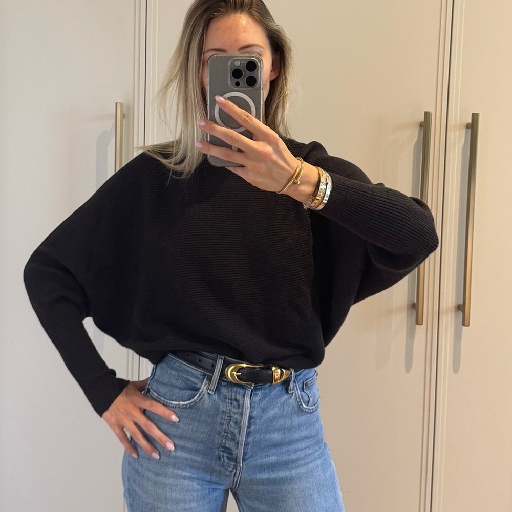 Zara Charcoal Knit Sweater with Bat Sleeve Size